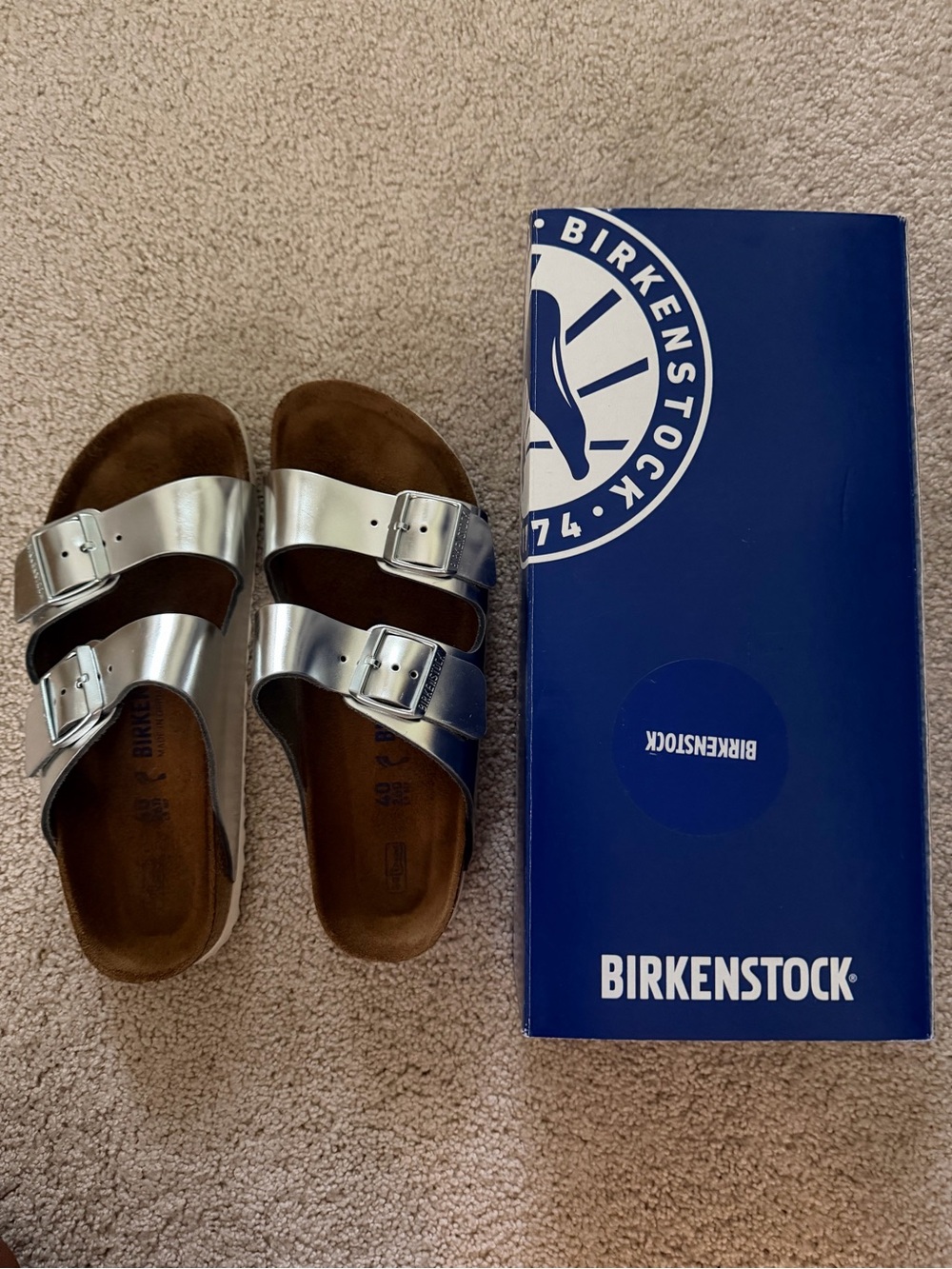 Birkenstock Silver Arizona Two-Strap Sandals